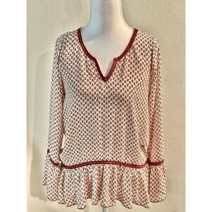 About A Girl Boho Style Flowy Blouse – Small - Cream base with burgundy print
